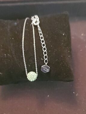 TC Silver Chain Necklace with Pale Green Crystal Sphere